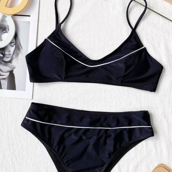 New Black Bralette Top High Waist High Leg Bikini Set Swimsuit - Picture 8 of 8